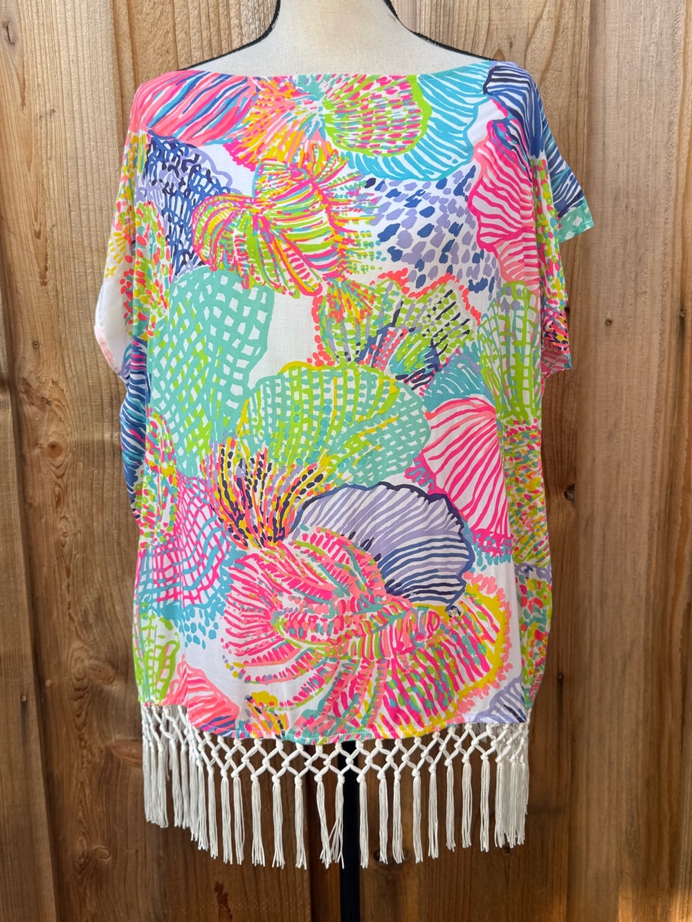 Lilly Pulitzer Neon Floral Fringe Tunic - Pink, Green, Blue